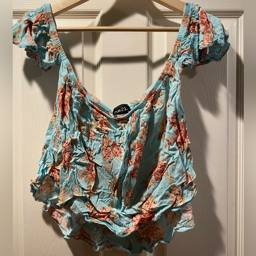 Rue 21 off the shoulder blue top
